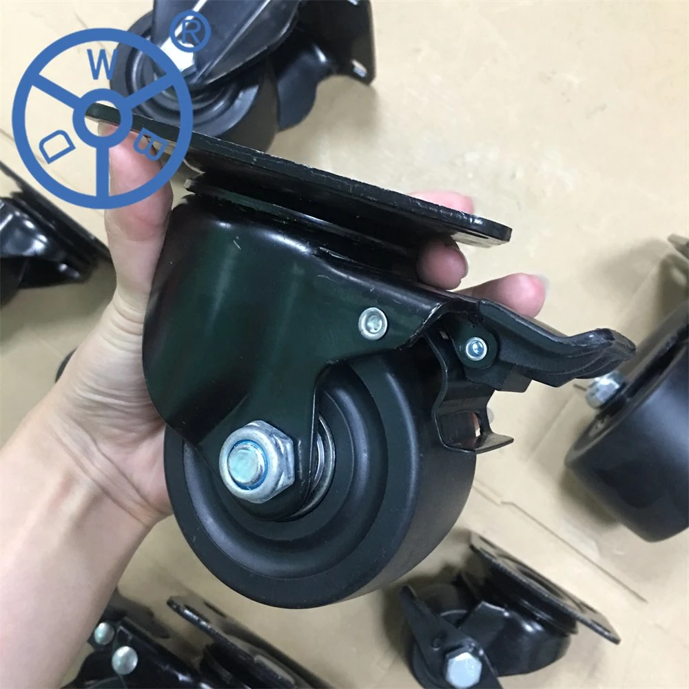 Wbd 40/50/65/75mm Industrial Low Profile Casters Black Nylon PP Rotating Castor Wheel High Load Business Machine Caster with Brake for Furniture and Equipment