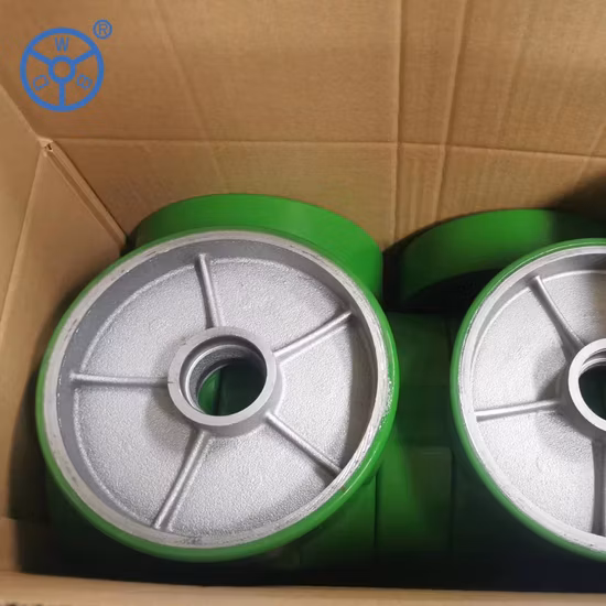 Ylcaster Green Wheel for Pallet Truck Polyurethane Roller Heavy Duty Caster Cast Iron PU Wheel with 6204 Bearing Forklift Part
