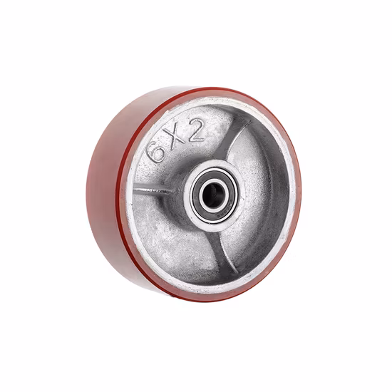 100 125 150 200mm Ruedus Swivel Red PU Iron Core Heavy Duty Caster with Brake