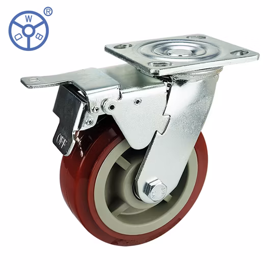 4 5 6 8inch PVC/PU Heavy Duty Industrial PP Plastic Core Swivel Plate Caster Wheel with Brake for Trolley