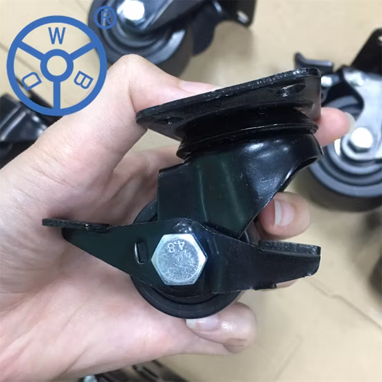Wbd 40/50/65/75mm Industrial Low Profile Casters Black Nylon PP Rotating Castor Wheel High Load Business Machine Caster with Brake for Furniture and Equipment