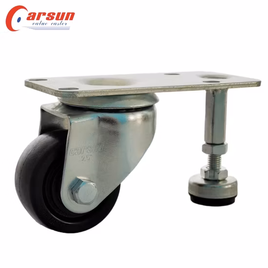 Medium Duty Industrial Casters and Wheels 2.5 Inch Black Casting Nylon Height Adjustable Caster Wheel with Leveling Feet